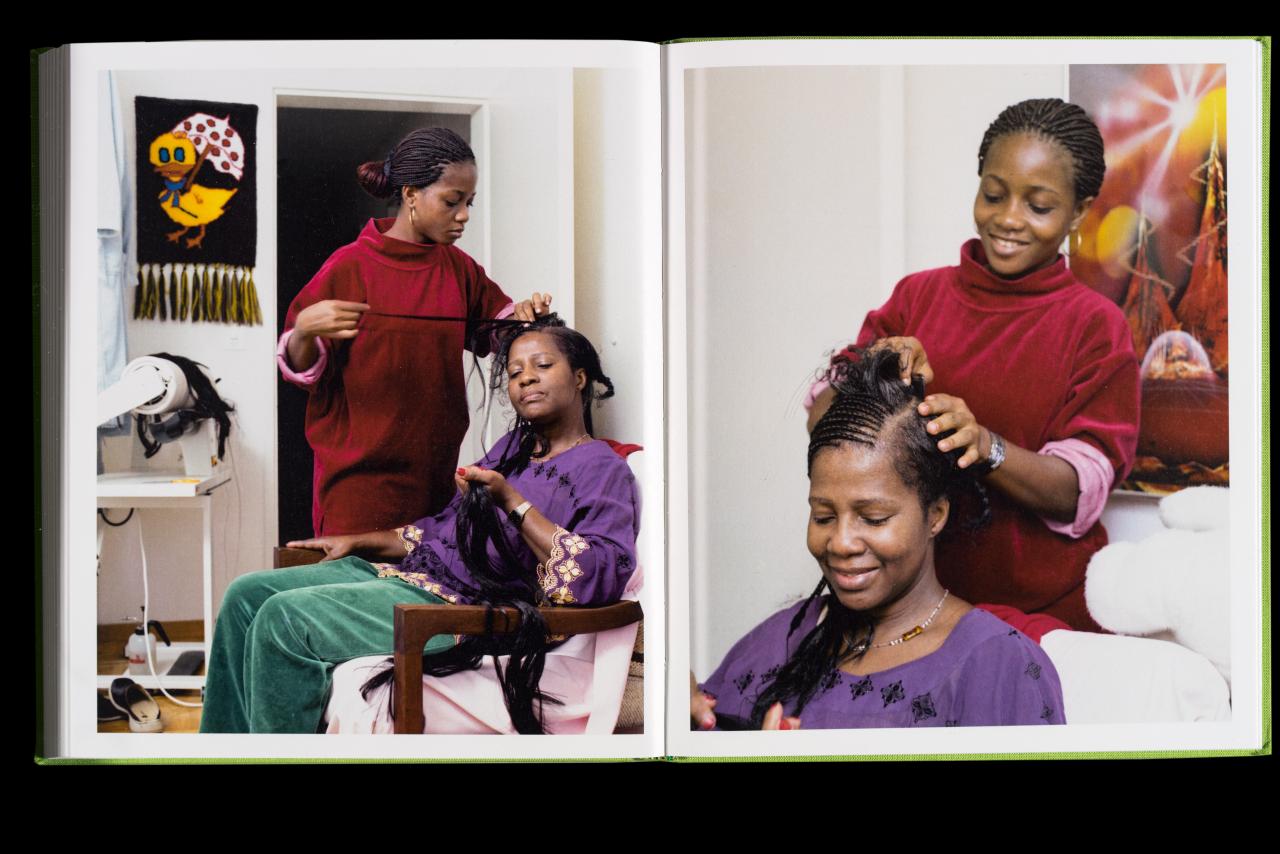 women braiding hair